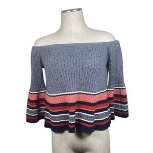 Lovers + Friends Size Small Off Shoulder Cropped Sweater in Multicolor Striped